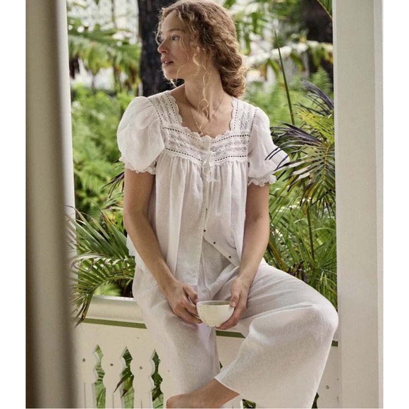 DOEN White Lightweight Square Neck Button Down Lace Puff Sleeve Anneth Blouse M - Picture 17 of 17